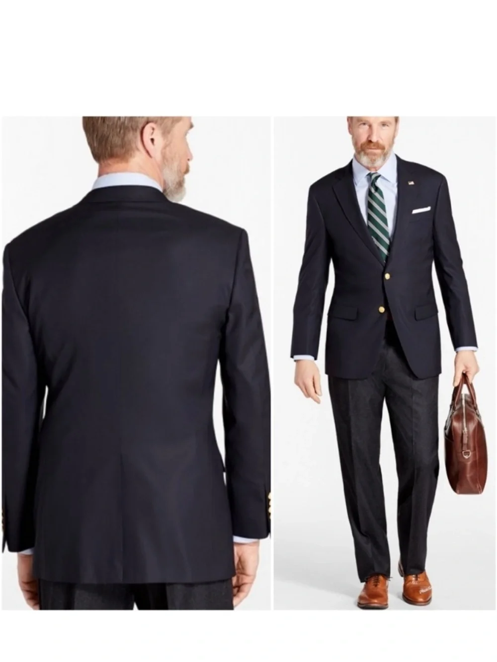 BROOKS BROTHERS Madison SaxXon Wool Navy Blazer Sport Coat 46L Gold Button